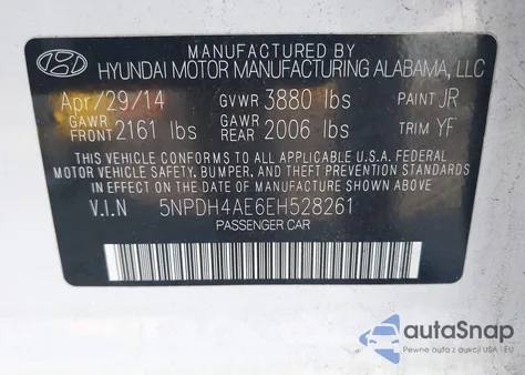 2014 Hyundai Elantra Limited из США, поврежденный, VIN 5NPDH4AE6EH528261